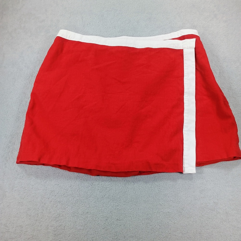 Bagatelle Women Collection Red Linen Blend Faux Wrap Mini Skirt XL Nautical